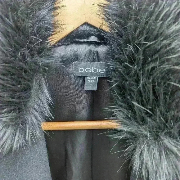 Bebe Wool Black Faux Fur Trim Black Midi Coat - like new condition - Picture 8 of 11